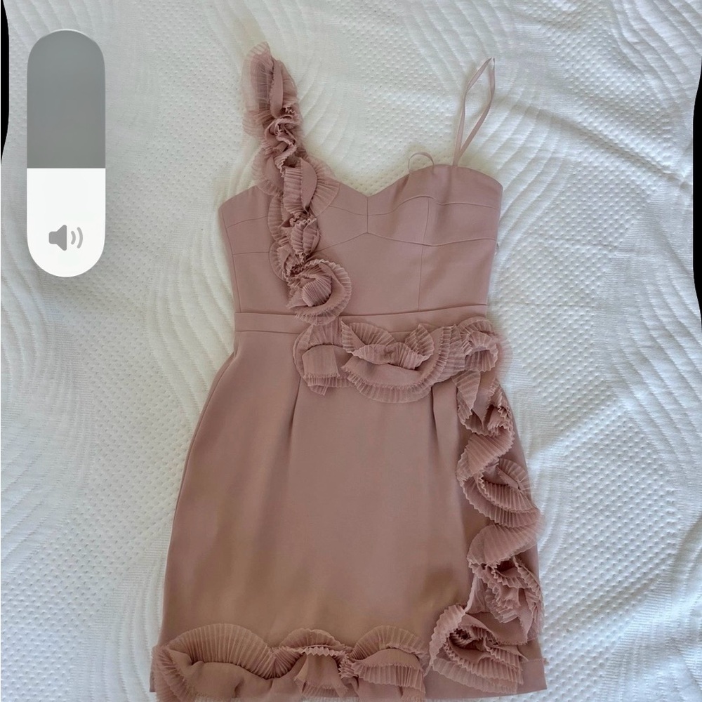 BCBGMaxAzria Blush One-Shoulder Ruffle Mini Dress